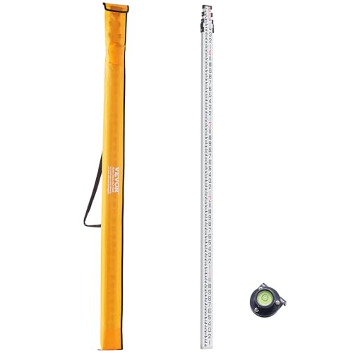 VEVOR Aluminum Grade Rod, 16-Feet/8ths 4 Sections Telescopic Measuring Rod,Double-Sided Scale 1/8in Leveling Rod Stick,Aluminum Alloy Survey Rod with Bubble Level &Carrying Bag for Houses,Walls,Floors - size: 16 FT-8ths