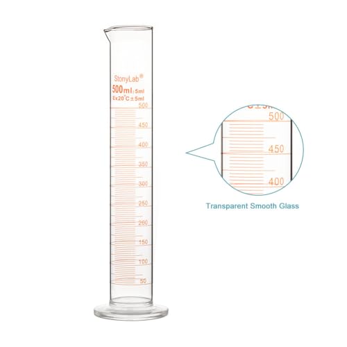 stonylab 1-Pack Graduated Cylinder, Borosilicate Glass 500 ml Heavy Wall Graduated Glass Measuring Cylinder - size: 500 ml