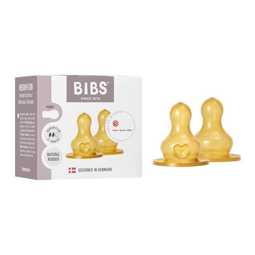 BIBS Bottle Nipple 2-Pack. Anti-Colic. Extra Nipples for BIBS Baby Bottles. Round Nipple. - Natural Rubber Latex, Medium Flow - color: Medium Flow | Natural Rubber