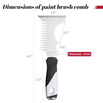Mister Rui 5 in 1 Paint Brush Comb and Roller Cleaner Tool, Stainless Steel Paint Brush Cleaner with Hammer Base & Anti-Slip Grip, for Professional Painters & DIYers - color: Black+gray
