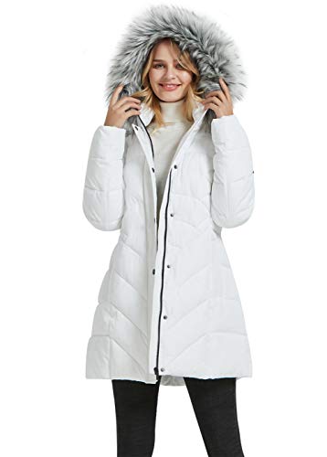 BINACL Women's Winter Warm Thicken Long Outwear Pockets Coat Parka Jacket XS-3XL - color: White, size: Small