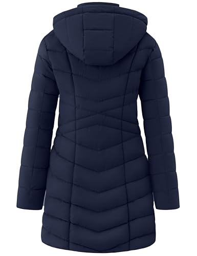 wantdo Women's Puffer Jacket Warm Padded Winter Coat Long Quilted Jacket (Available in Plus Size) - color: Navy Blue, size: Medium