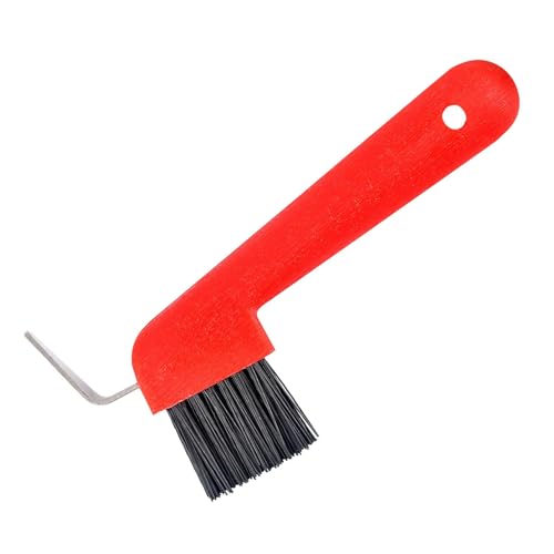 Jeffers Equine Hoof Pick & Brush, Red – Horse Hoof Cleaning Tool for Grooming, Farrier, Equestrian Care – Durable Hoof Pick with Stiff Bristles – 4 inch Easy Grip Handle - color: Red