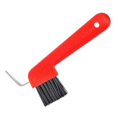 Jeffers Equine Hoof Pick & Brush, Red – Horse Hoof Cleaning Tool for Grooming, Farrier, Equestrian Care – Durable Hoof Pick with Stiff Bristles – 4 inch Easy Grip Handle - color: Red