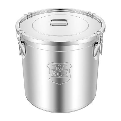 48L (12.68 gal) Stainless Steel Food Storage Container with Lid, Airtight Locking Bucket for Rice, Flour, Pet Food - Food Grade 304, Commercial & Home Kitchen (12.68 gal) - size: 12.68 gal