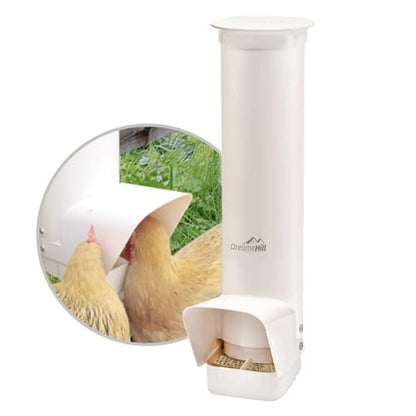 Automatic Chicken Feeder, 7lb Large PVC No Waste Chicken Feeder with Rain Cover, Weatherproof Solid Built Poultry Feeder, Easy to Install & Clean, Ideal for 4-6 Chickens