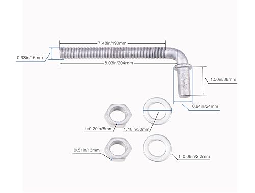 J-Bolt Post Hinge with 5/8" Hinge Pin Galvanized Post Gate Hinge for Chain Link Fence, Washers & Nuts Included (8" (2 Pcs)) - size: 8" (2 Pcs)