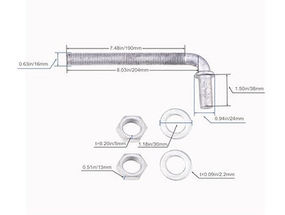 J-Bolt Post Hinge with 5/8" Hinge Pin Galvanized Post Gate Hinge for Chain Link Fence, Washers & Nuts Included (8" (4 Pcs)) - size: 8" (4 Pcs)