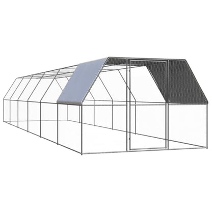 Galvanized Steel Outdoor Chicken Cage 9.8'x39.4'x6.6' with PE Roof and Lockable Door for Hens Ducks Rabbits and Small Animals - size: 9.8' x 39.4' x 6.6' (W x D x H)