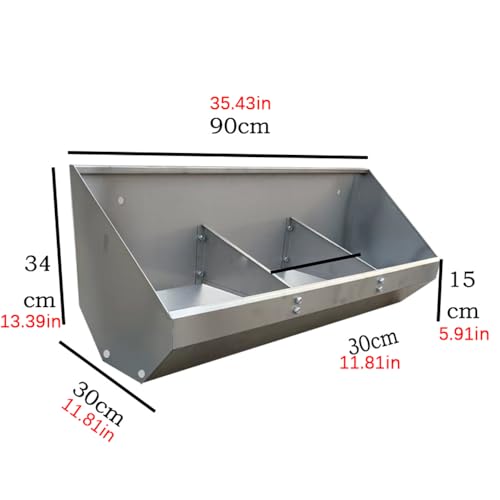 Portable Stainless Steel Livestock Feeder Trough with Divider, 2-Hole Design, Large Capacity No-Spill Hay & Grain Feeder for Swine and Chickens,0.9meter/3hole - size: 0.9meter/3hole