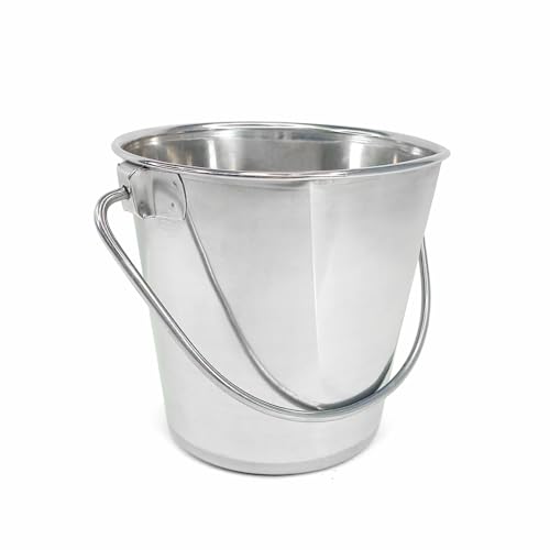 0.5 Gallon Stainless Steel Bucket - Heavy Duty Flat Side Metal Bucket for Feeding & Watering Pets, Livestock & Cleaning - Perfect for Crates, Kennels, Cages & Hang on Fences - 2 Quart - size: 2 Quart
