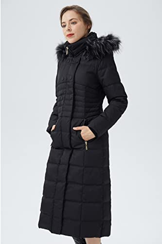 Orolay Women Warm Down Jacket with Hood Fur Long Puffer Coat - color: Black, size: X-Large