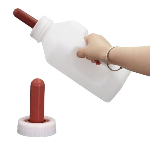 Screw Nipple Calf Feeding Device 2 Quart, Calf Feeding Bottle with Rubber Nipple & Cap, Handle Milk Pot Feeding Supplies