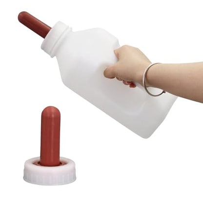 Screw Nipple Calf Feeding Device 2 Quart, Calf Feeding Bottle with Rubber Nipple & Cap, Handle Milk Pot Feeding Supplies