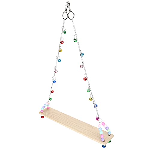 Yctze Chicken Wooden Standing Swing Toy with Bells - Hanging Perch for Medium and Large Parrots - Engaging Chewing & Exercise Activity for Chickens