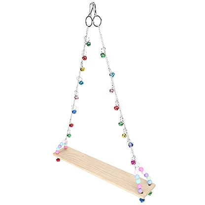 Yctze Chicken Wooden Standing Swing Toy with Bells - Hanging Perch for Medium and Large Parrots - Engaging Chewing & Exercise Activity for Chickens
