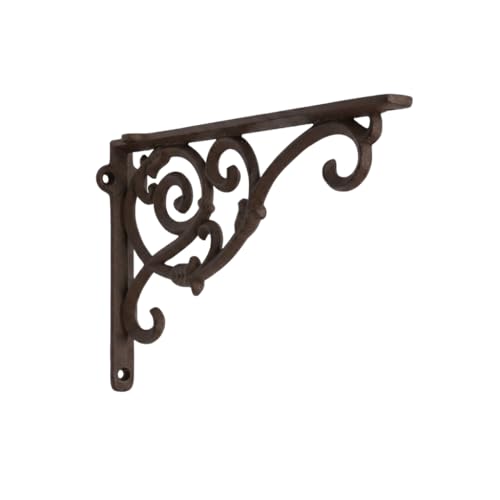 omfy Hour 9.5" Decorative Cast Iron Plant Wall Hanger, Heavy Duty Wall Mount Bracket for Hanging Baskets, Bird Feeders, Lanterns and Wind Chimes, Vintage Scroll Design, Black, 1 Piece