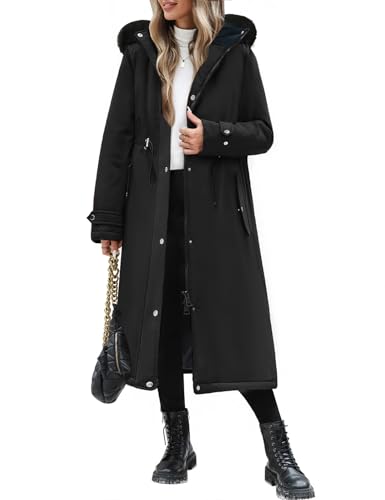 Womens Long Puffer Winter Coats Fleece Jacket Down Parka Warm Overcoat Thicken Quilted Jacket Removable Fur Coat - color: Black, size: Medium