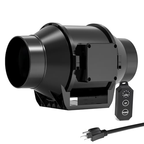 Toolazy Pro 6 Inch Inline Duct Fan, 405 CFM Quiet EC Motor Ventilation Fan with 10-Speed Controller, 31dB Low Noise Mixed-Flow Exhaust Fan for Grow Tent, Hydroponics, HVAC Duct Booster, Bathroom - size: 6 inch