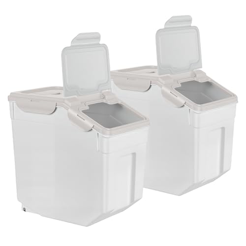 55 lbs Wheeled Airtight Storage Bin, Large Silicone Seal Dry Organizer, Leakproof Holder for Grain, Rice, Flour, Pet Supplies, Kitchen & Pantry Use White - color: White
