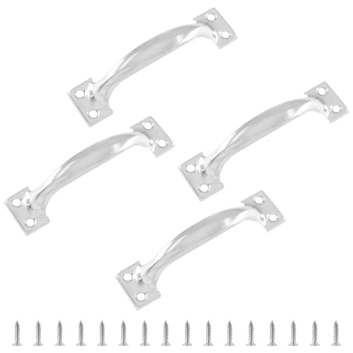 Bivethoi 4pcs 4 Inch Vintage Barn Door Pulls Utility Cabinet Handles, Screw in Drawer Pulls Silver Gate Handles, Metal Garage Door Handles Outdoor Kitchen Hardware for Wooden Fence Cupboard Dresser - color: Silver