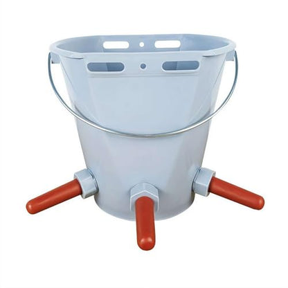 Feed Bucket,Livestock Milk Feeder Bucket 8L Large Capacity with 3 Nipple 3 Mouth Feeding Station for Lamb Calf Goat Kid Piglet Food Grade Plastic Farm Nursing Pail with Internal Scale and Handle - color: White3