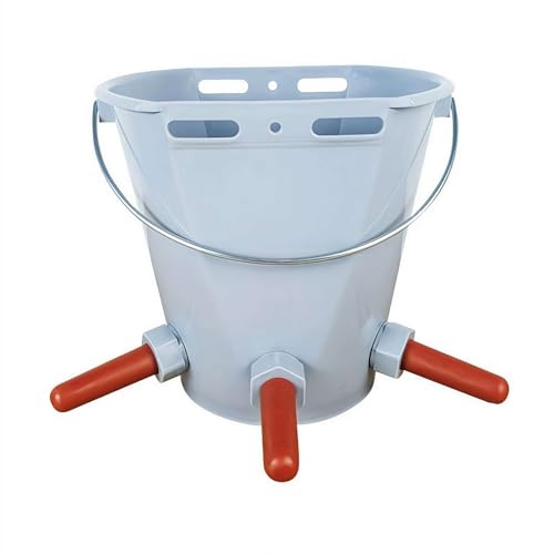 Feed Bucket,Livestock Milk Feeder Bucket 8L Large Capacity with 3 Nipple 3 Mouth Feeding Station for Lamb Calf Goat Kid Piglet Food Grade Plastic Farm Nursing Pail with Internal Scale and Handle - color: White3