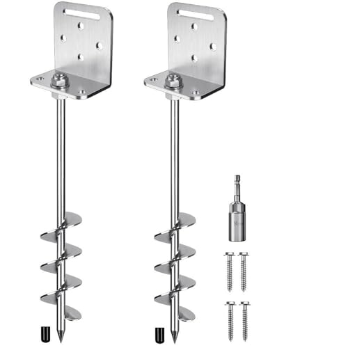 Insaga 18''/24''/30'' Ground Anchors Screw in Earth Anchor Solid Steel with L Bracket for Trampoline Mobile Home Swing Set Shed Carport Tent Stakes, Wider Helix Blade & Chrome Plated Finish, 2/4/6Pcs - color: 24''-2Pack, size: 2'' Blade