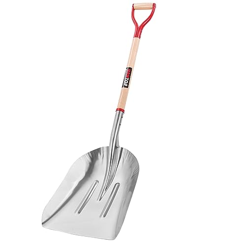 Aluminum Snow Shovel Driveway Snow Removal Tools Wide Grain Shovels | Light weight Aluminium Shovel Head, Large Capacity,Sturdy Wooden Handle,Snow Removal Tools,For Grain Transporting - style: Garden