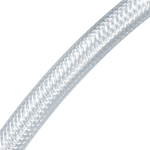 Gloxco Clear Braided PVC Tubing, Food Grade, Heavy Duty Reinforced Hose, 1/4" ID, 25 Ft Length - size: 1/4" x 25 Ft