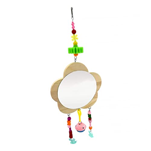 BESPORTBLE Creative Wooden Chicken Hanging Mirror Toy Bell Fun Rooster Hen Activity Mirror for Coop Engaging Design to Relieve Boredom and Promote Healthy Growth