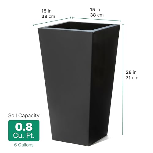 Step2 Tremont Tall Square Tapered Planter 2-Pack, 28 in Resin Planters, Self-Watering, Onyx Black - color: Onyx Black, size: 2-Pack, style: Tall