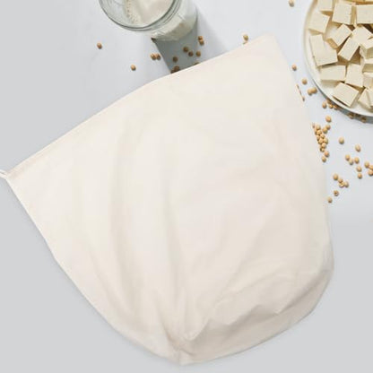 Cotton Nut Milk Filter Bag Large Mesh Drawstring Brew Bag Food Grade Soy Milk and Wine Filter Pouch Cylindrical 50×60cm for Brewing and Straining