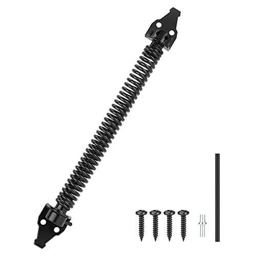 14" Gate Spring Self Closing Heavy Duty Outdoor Door Spring Automatic Metal Gate Closure Hardware with Adjustable Tool for Wooden and Vinyl Fence, Black