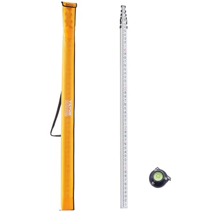 VEVOR Aluminum Grade Rod, 25-Feet/10ths 6 Sections Telescopic Measuring Rod,Double-Sided Scale 1/10ft Leveling Rod Stick,Aluminum Alloy Survey Rod w/Bubble Level &Carrying Bag for Houses,Walls,Floors - size: 25 FT-10ths