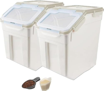 RUIAN 2Pcs Large Flour Storage Container Bin 50Lb Airtight Rice Storage Containers with Wheels Seal Locking Lid, BPA Free with Measuring Cup&Scoop for Flour, Rice, Grain 100LBS Total (Grey) - color: Gray 2Pack 50Lb
