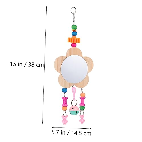 BESPORTBLE Wooden Hanging Mirror Toy for Hens and Chickens Interactive Chicken Accessories Bells Fun and Engaging Pet Mirror for Coop Relieves Boredom and Increases Activity