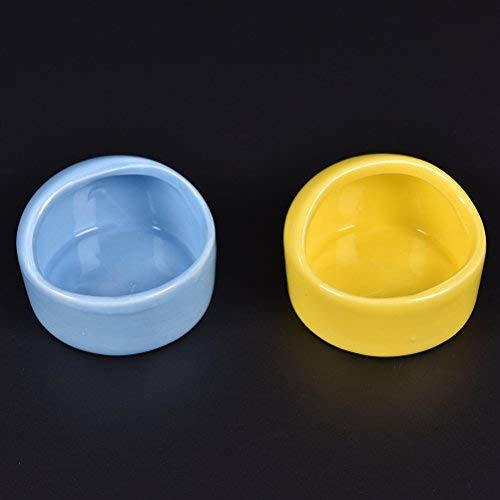 2 Pcs Gradient Side Hamster Ceramic Bowl, Cute Small Animal No Spill No Turnover Food Water Bowl, Suitable for Mouse, Chinchilla, Rat, Gerbil and Dwarf Hamster, Pet Supplies - color: White-Blue