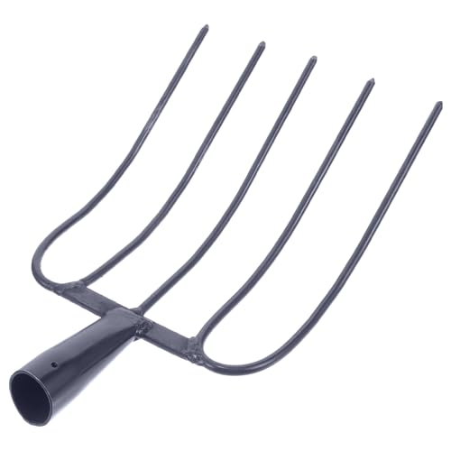 SHINEOFI Handheld Manure Fork with 5 Solid Iron Tines Multi-Functional Agricultural Tool for Outdoor Yard and Stall Cleaning