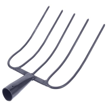 KALLORY Handheld Manure Fork Iron Grass Fork for Farming and Gardening 5-Tine Solid Fork Sturdy Household Outdoor Tool for Compost and Horse Stall Cleaning