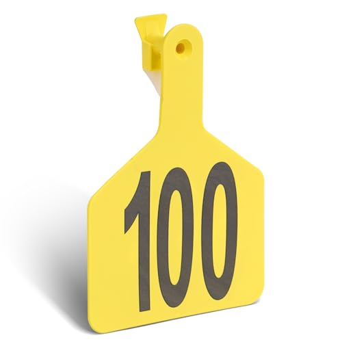 Cattle Ear Tags with 001-100 Numbers Large 1-Piece Z Livestock Ear Tags for Cow Goat Sheep Pig Calves Dog,Animal ID Identification Tag 4.4"x 3",Yellow - color: Yellow, size: 100