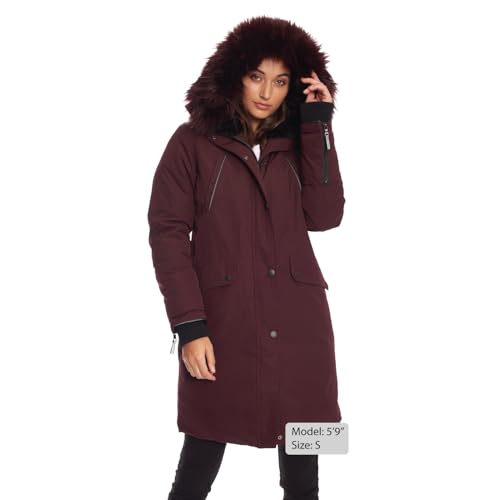 ALPINE NORTH Laurentian Women’s Vegan Down Long Parka Jacket with Faux Fur Hood - color: Grape, size: X-Small, style: Standard Size