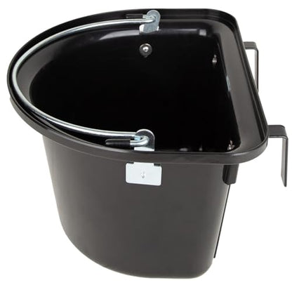 D-Shaped Feed Bucket with Metal Hooks Stall Feed Bucket Black Feeding Container