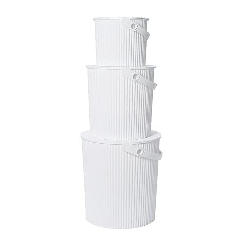 Hachiman Bucket Set of 3 - Includes Mini, Large, and Extra Large Heavy Duty Buckets with Lid and Handle - Hands-Free Filling - Easy to Stack and Store - Indoor Outdoor Use - White - color: White, size: Set of 3