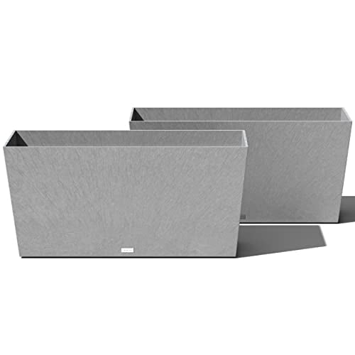 Veradek Pure Series Midori Trough Planter - Large Rectangular Planter for Indoor or Outdoor Deck/Porch | Durable All-Weather Use with Drainage Holes | Modern Decor for Shrubs, Flowers, Small Plants - color: Gray, size: 39 inch - 2 Pack