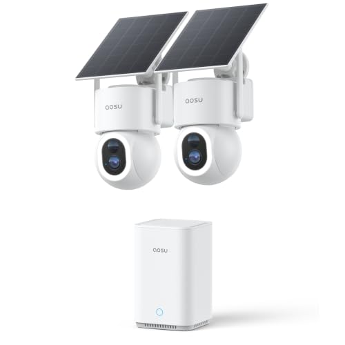 aosu SolarCam D1 Max 2-Cam Kit, 4K Solar Security Cameras Outdoor Wireless, 360° Pan & Tilt Coverage, Auto Tracking, Color Night Vision, No Subscription Required, Local Storage up to 1TB - style: 2-Cam Kit