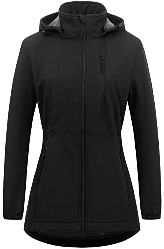 Chrisuno Women's Lightweight Long Softshell Fleece Lined Jacket Anorak Raincoat With Removable Hood - color: Grey, size: XX-Large