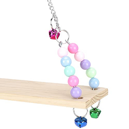 Yctze Chicken Wooden Standing Swing Toy with Bells - Hanging Perch for Medium and Large Parrots - Engaging Chewing & Exercise Activity for Chickens