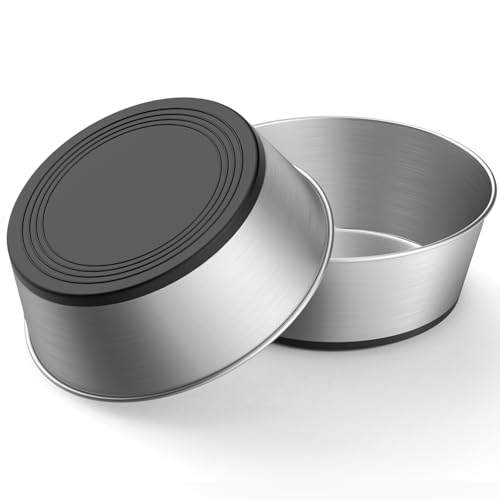 WROSWT 304 Stainless Steel Dog Bowls Set of 2, Anti Rust Metal & Non Slip Rubber Base, Heavy Duty Large Feeding Dishes, Food Grade BPA Free, Food and Water Bowl for Medium Dogs (48oz, 6cup) - size: Type A: 6 Cups