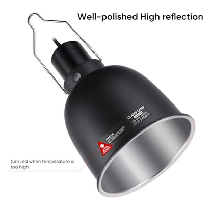 DXOPHIEX 5.5inch Reptile Heat Lamp with Thermostat, Reptile Light Fixture with Dimming Thermostat, Deep Dome Lamp Fixture with 100W Ceramic Heat Emitter for Bearded Dragon, Turtles, Snake and Lizard